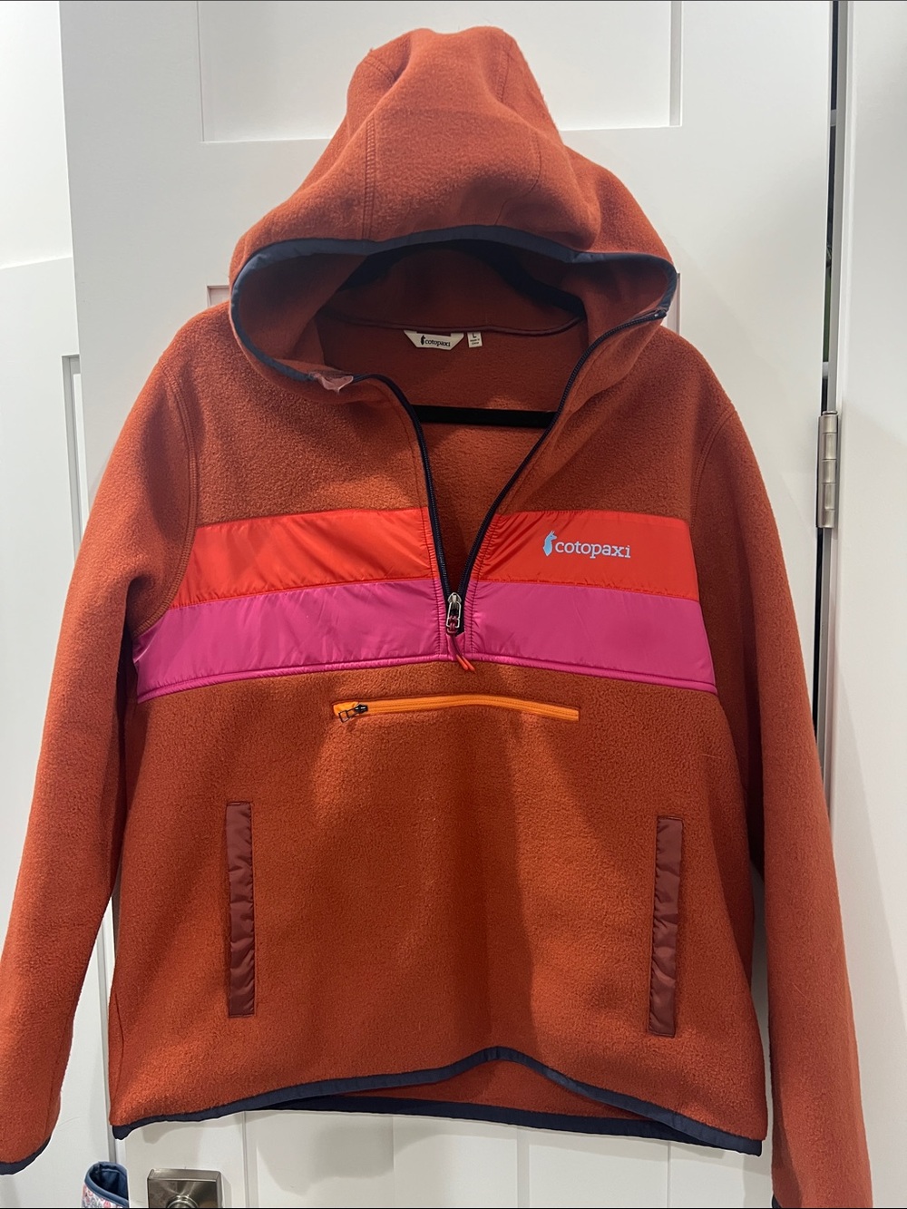 cotopaxi Kids Rust Orange Hooded Fleece with Pink & Red Panels